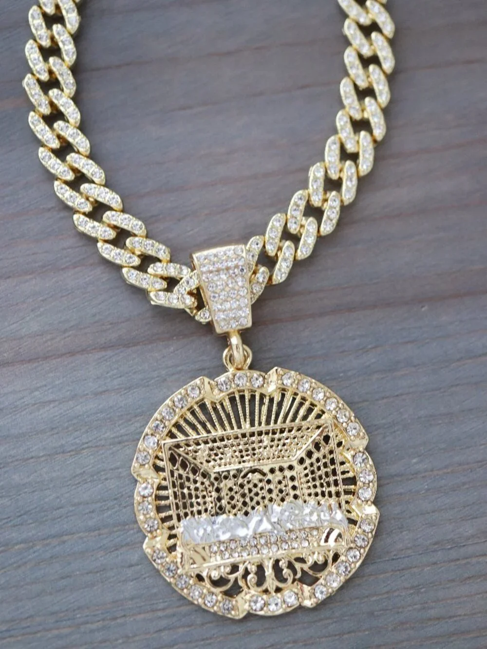 Last Supper Round Pendant Iced Out Chain Necklace 18k Gold Plated